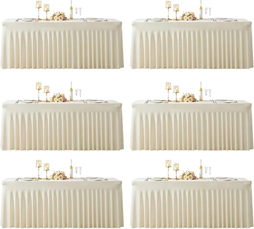 Vista 25 de Manteles de mesa de elastano azul bebé de 6 pies para mesas rectangulares, sin arrugas, rectangular, elástico, ajustable de 6 pies con falda