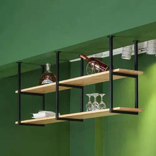 Vista 2 de Shelves Ceiling Hanging Floating Shelves - Wall Mounted Plant Stand, Industrial Vintage Solid Wood Storage Rack, for Restaurant/Bar Display