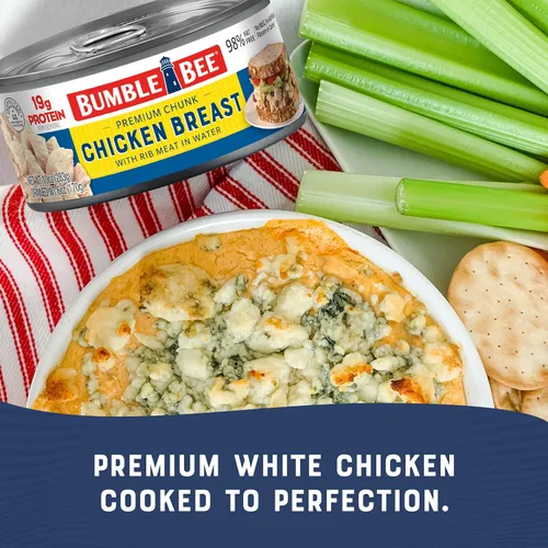 Vista 4 de Bumble Bee Pechuga de Pollo Premium con Carne de Costilla, Trozos en Agua, Lata de 10 oz - 19g de Proteína por Porción - Sin Gluten, Apto para Keto