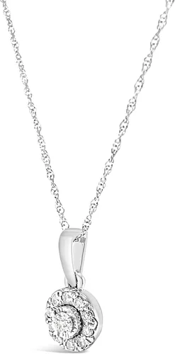 Vista 4 de Collar de diamantes redondos de oro blanco de 10 quilates, colgante de halo de diamantes, joyería de promesa, joyería minimalista para mujer