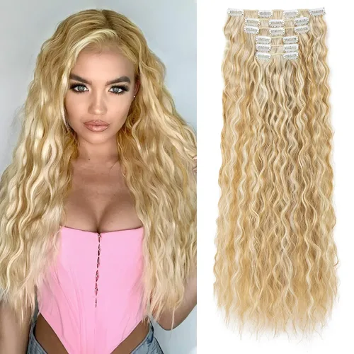 Vista 19 de LONAI - Extensiones de cabello con clip, 6 piezas, rizadas, de 24" de largo, sintéticas, para mujer, color rubio ceniza natural