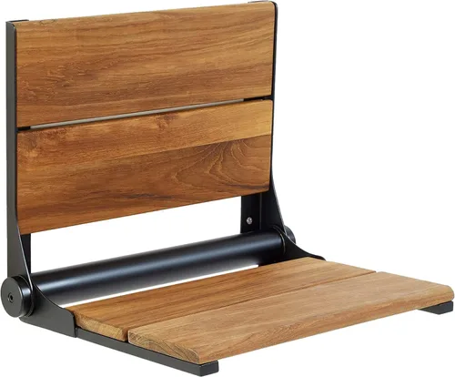 Vista 19 de Asiento de ducha plegable montado en la pared con respaldo Capacidad de carga máxima de 500 libras Asiento de ducha de teca compatible con ADA
