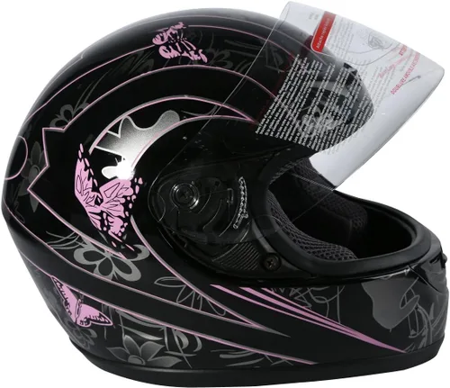 Vista 8 de TCT-MOTORPARTS - Casco de motocicleta con tapa abatible, de cara completa, certificado por el DOT, diseño de mariposa rosa y negro, casco deportivo