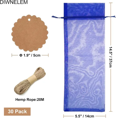 Vista 2 de DIWNELEM Paquete de 30 bolsas de organza para vino con cordón, bolsas de regalo para cumpleaños, bodas, baby shower, recuerdos de fiesta, Azul