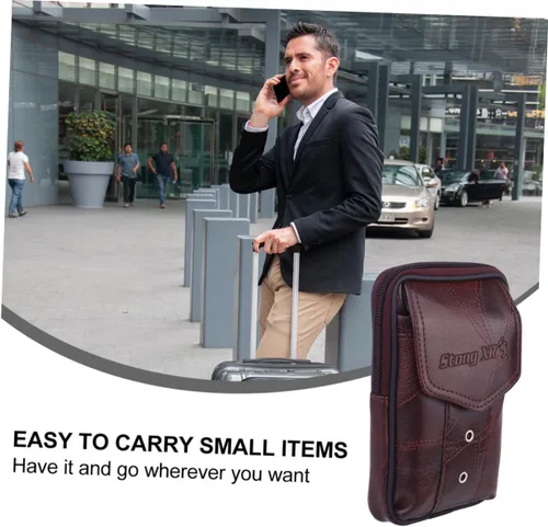 Vista 2 de TENDYCOCO Paquete de 1 bolsa de cintura para hombres monedero para hombres bolso vertical para teléfono móvil bolsa de cuero genuino hombres negro