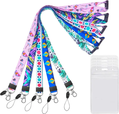 Vista 10 de YOUOWO Paquete de 5 bonitos cordones para mujeres y niños, tarjetas de identificación y portatarjetas, ancho de 0.79 pulgadas (0.8 in)