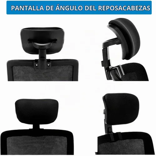 Vista 5 de Reposacabezas ajustable de malla negra para silla de oficina, accesorio ergonómico universal para escritorio, computadora y sillas giratorias