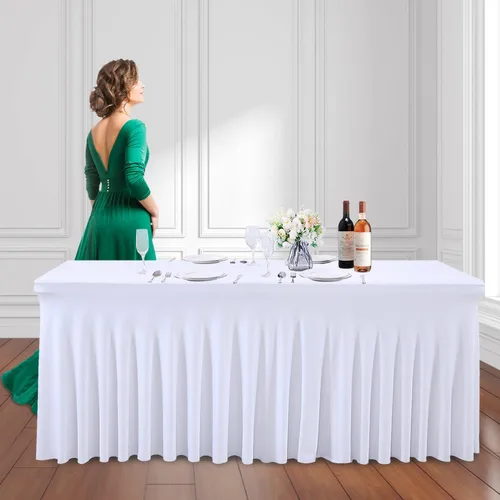 Vista 28 de PARTISKY - Mantel de elastano negro para mesas rectangulares de 4 pies, cubierta de mesa elástica para mesas plegables, bodas, fiestas, banquetes