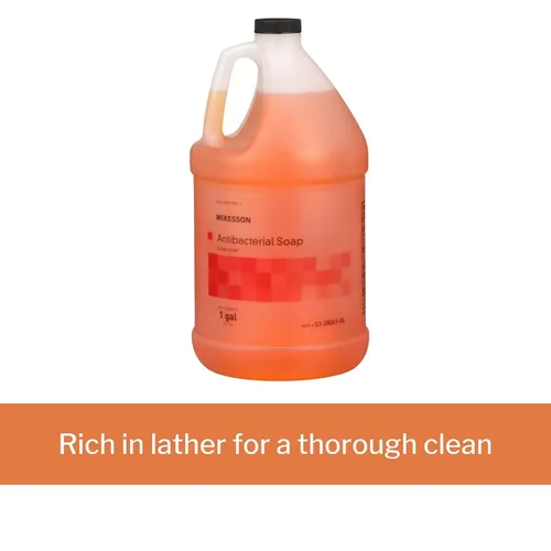 Vista 3 de McKesson Jabón líquido antibacteriano para manos, recarga, aroma limpio, 1 galón, 1 unidad Jabón antibacteriano, naranja claro, no hecho con látex