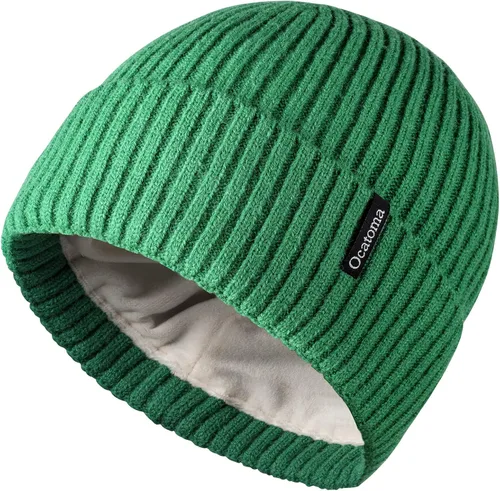Vista 33 de Ocatoma Gorro para hombre y mujer, cálido gorro de invierno tejido con puños, suave y cálido, gorro de esquí unisex Camello gris