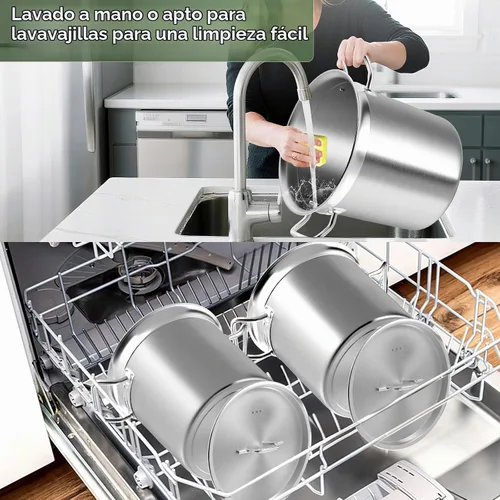 Vista 5 de Olla de acero inoxidable con tapa, olla grande de 20 cuartos de galón, olla resistente de tres capas de grado comercial y ollas para hervir, cocinar