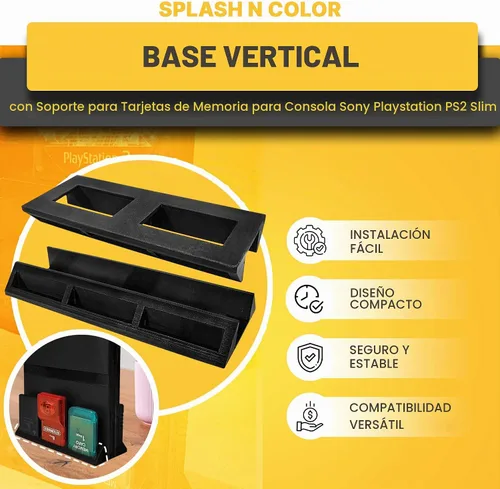 Vista 4 de Base vertical con soporte para tarjeta de memoria compatible con consola delgada Sony PlayStation PS2 – Ahorro de espacio, accesorio conveniente