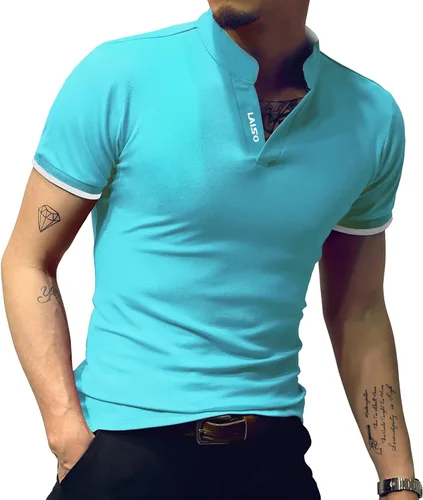 Vista 2 de LOGEEYAR Camisa polo de moda para hombre, de manga larga, ajustada, Henley, ropa de algodón piqué