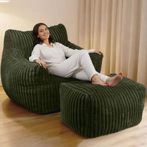 Vista 8 de Puf gigante de felpa de gran tamaño con reposabrazos Beige