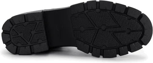 Vista 4 de Athlefit Botas Chelsea de plataforma a media pantorrilla para mujer, suela de lengüeta, tacón grueso, botines de cuero elástico