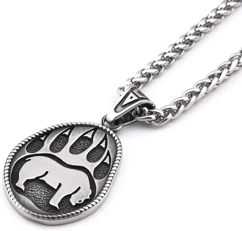 Vista 2 de BAVIPOWER Collar con colgante de pata de oso con patrón de nudo celta de acero inoxidable, collar escandinavo nórdico auténtico, joyería vikinga