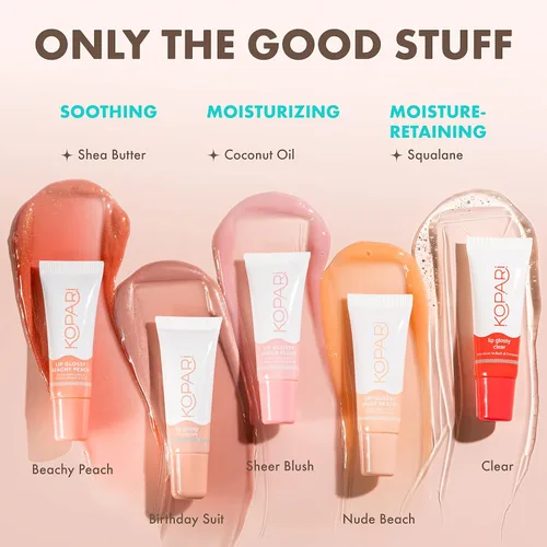 Vista 5 de Kopari Coconut Lip Glossy Birthday Suit - Aceite de coco hidratante y humectante, vitamina E y manteca de karité, brillo labial con aceite de coco