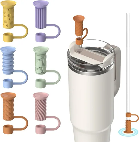 Vista 7 de 6 piezas de tapas con base de succión para pajitas, 0.4in/10mm, topper para pajitas para vaso Stanley 30/40 oz, negro 6 tapas de silicona