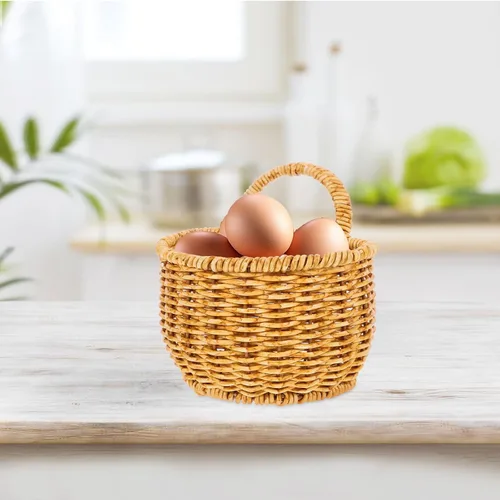 Vista 6 de 2 cestas de almacenamiento tejidas a mano, pequeña cesta colgante de ratán de imitación para cocina, baño, decoración de pared, organizador