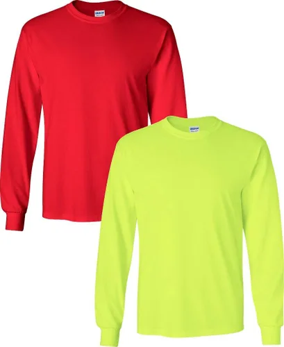 Vista 70 de Gildan - Camiseta de algodón y de manga larga para hombre, modelo G2400 (1) verde irlandés + (1) negro