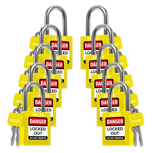 Vista 10 de TRADESAFE Juego de cerraduras de bloqueo - 7 candados iguales con llave roja, 2 llaves por cerradura, cerraduras Loto compatibles con OSHA