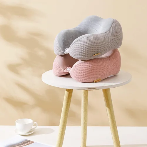 Vista 6 de Almohada de viaje – Almohada de cuello para viajes, almohada de apoyo portátil de espuma viscoelástica, cómoda y ligera, paquete rápido para 2-Gris