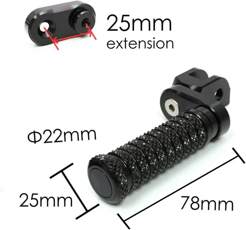 Vista 3 de MC MOTOPARTS POLE - Clavijas de pie delanteras elevadoras de extensión CNC de 0.984 in compatibles con YZF R3 2015-2017