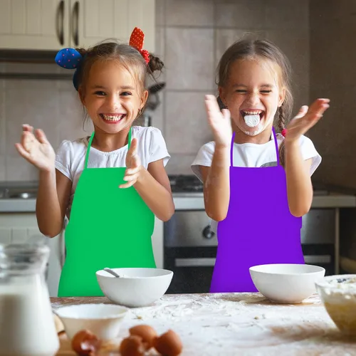 Vista 7 de MEEZY 6 delantales para niños para pintar arte, delantales de pintura de color a granel para niños pequeños y niños, actividades creativas