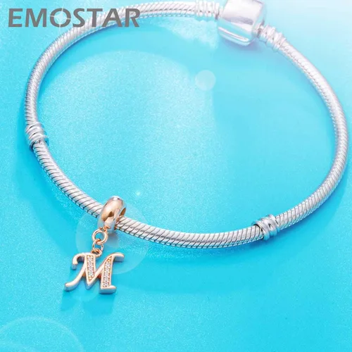 Vista 5 de Dijes de letras con inicial del alfabeto A-Z, dije de plata de ley 925 colgante de piedra de nacimiento de circonita cúbica en oro rosa, regalos