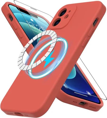 Vista 60 de DEENAKIN Funda magnética de silicona para iPhone 12 Pro con protector de pantalla, compatible con MagSafe, protección de cámara, funda protectora