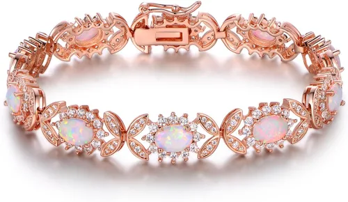 Vista 7 de Barzel Brazalete de tenis con ópalo creado chapado en oro blanco de 18 K o oro rosa Azul zafiro y negro