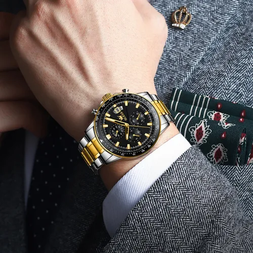 Vista 2 de OLEVS Mens Watches Luxury Dress Analog Quartz Gold Stainless Steel Wrist Watch Color Multifunction Chronograph Waterproof Date Wrist Watch for Mens