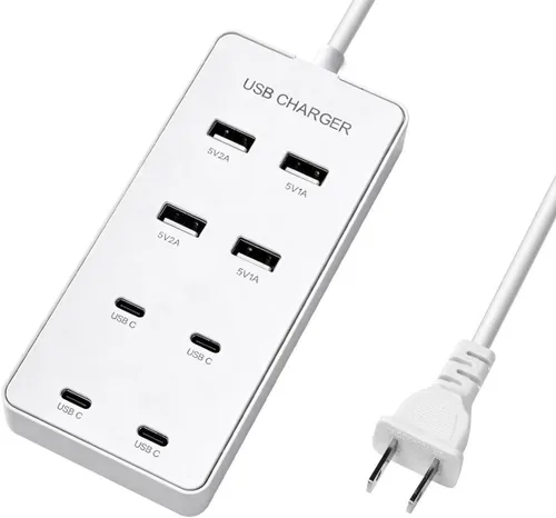 Vista 10 de Cargador de pared USB Estación de carga USB para múltiples dispositivos, tira de concentrador de carga de 8 puertos, bloque de cargador inteligente