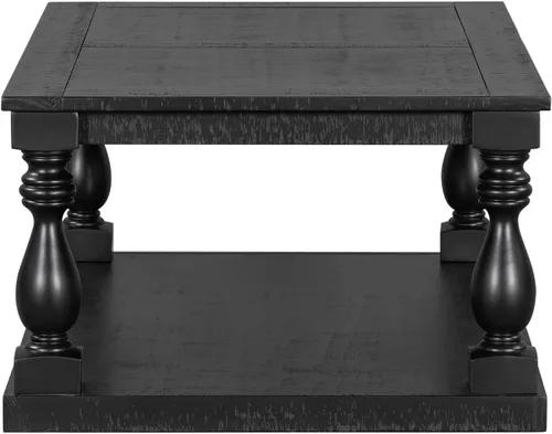 Vista 5 de P PURLOVE Mesa de centro de madera maciza, moderna mesa de centro de granja con rectángulo de almacenamiento para sala de estar, color negro