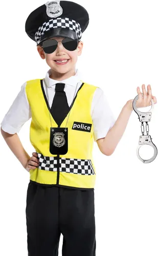 Vista 6 de Conjunto de accesorios de disfraz de policía realista, insignia del FBI para niños y niñas, esposas de juguete y gafas de sol geniales, adecuado