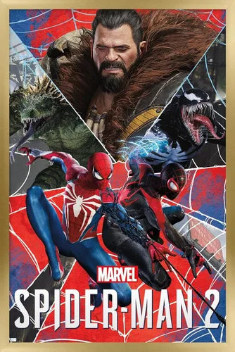 Vista 17 de Trends International Marvel's Spider-Man 2 - Póster de pared de grupo, 22.4 pulgadas de largo x 14.7 pulgadas, versión enmarcada de madera de granero