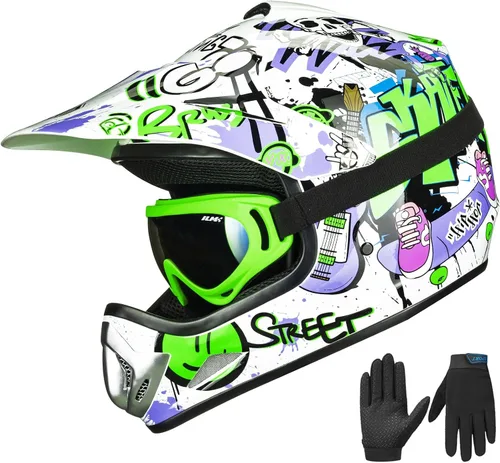 Vista 9 de ILM - Casco para niños o jóvenes para motocross o cuatrimoto o calle, de cara completa, para moto, incluye lentes y guantes, aprobado por el DOT