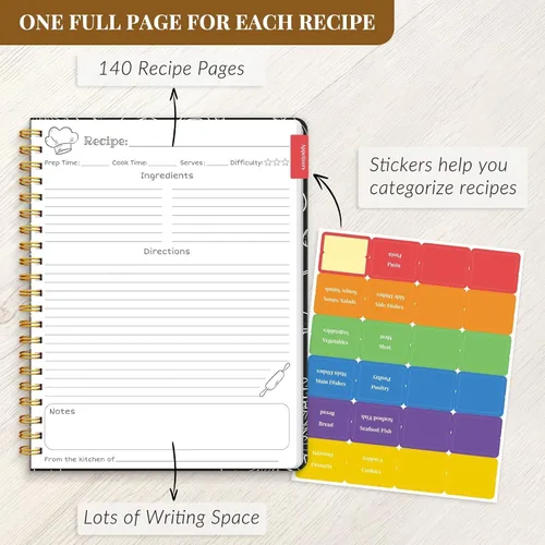 Vista 4 de LuBudingJoy Libro de recetas en blanco para escribir en tus propias recetas, organizador de recetas personal de tapa dura de página completa, diario