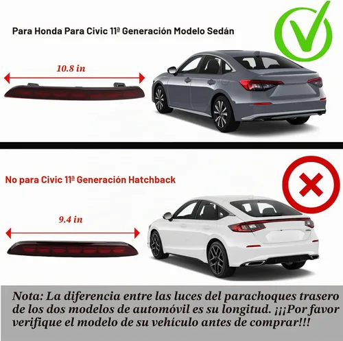 Vista 3 de Reflectores LED rojos para parachoques trasero, luces antiniebla, de freno, de cola, de señal de giro, plug and play, compatibles con Honda CIVIC