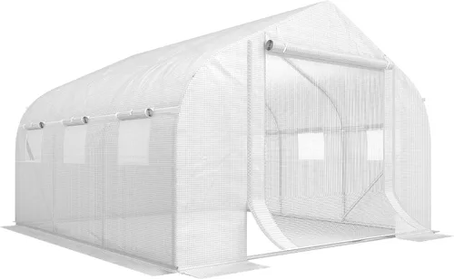 Vista 11 de Outsunny - Invernadero al aire libre de 11.5' x 10' x 6.5', tipo túnel, con ventanas enrollables, puerta con cremallera, cubierta de PE, marco