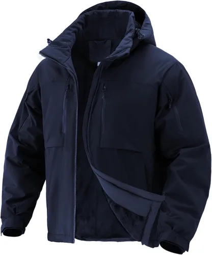 Vista 10 de Men's Winter Insulated Coat Warm Water Resistant Skiing Parka Jacket Fleece Lined Detachable Hood 7 Pockets Work Coat