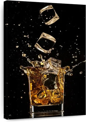 Vista 9 de ElephantStock - Arte de pared con salpicaduras de hielo de whisky - Lienzo enmarcado flotante vertical - Decoración de pared de comedor - Arte