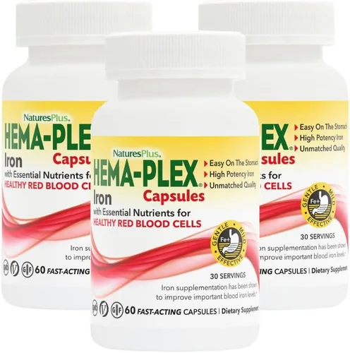 Vista 6 de NaturesPlus Hema-Plex Iron - 60 cápsulas de acción rápida - 85 mg de hierro quelado + vitamina C y bioflavonoides para glóbulos rojos saludables