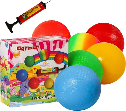 Vista 5 de Ogrmar 6 bolas de juego de 8.5 pulgadas con 1 bomba de mano para niños y adultos Dodge Ball, kickball, balonmano, campamentos, picnic