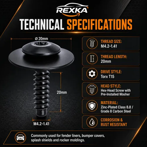 Vista 3 de Rexka Tornillo del protector de guardabarros contra salpicaduras 11548270 compatible con GM Chevrolet Camaro Colorado Cruze Equinox Impala Malibu