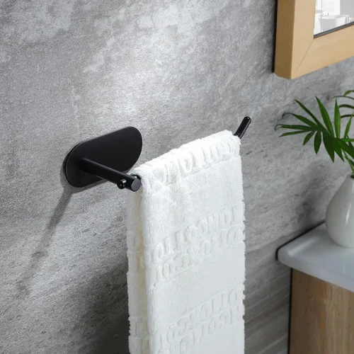Vista 2 de SUNTECH Toallero de mano – Anillo de toalla negro para baño, barra de toalla adhesiva para organizar toallas, toallero de mano de 6 3/10 pulgadas