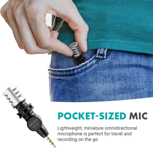 Vista 2 de Movo MA5SP - Micrófono de escopeta TRRS de 0.138 in para dispositivos iPhone o Android, micrófono omnidireccional para teléfono con rotación