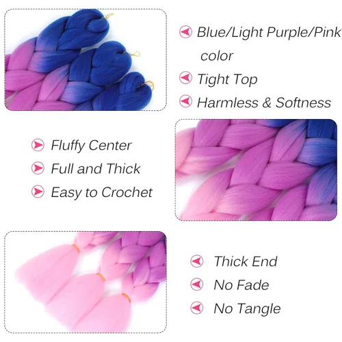 Vista 3 de 3 extensiones de cabello trenzado ombré, Alileona colorido, 24 pulgadas, cabello trenzado jumbo para niñas y mujeres, uso diario, 3.53 oz/por