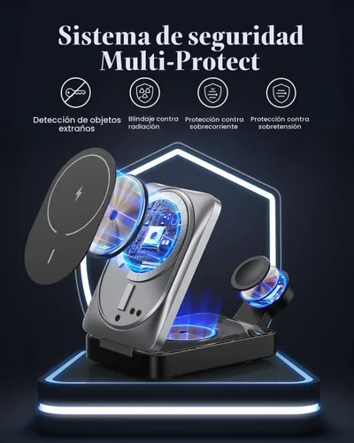 Vista 5 de Estación de carga inalámbrica 3 en 1 para iPhone, soporte de carga inalámbrica rápida plegable de viaje plegable de 15 W para Mag-Safe con adaptador