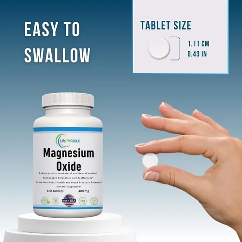 Vista 6 de Suplemento de magnesio de 400 mg [alta potencia] – Óxido de magnesio para apoyo inmunológico, recuperación muscular, calambres en las piernas
